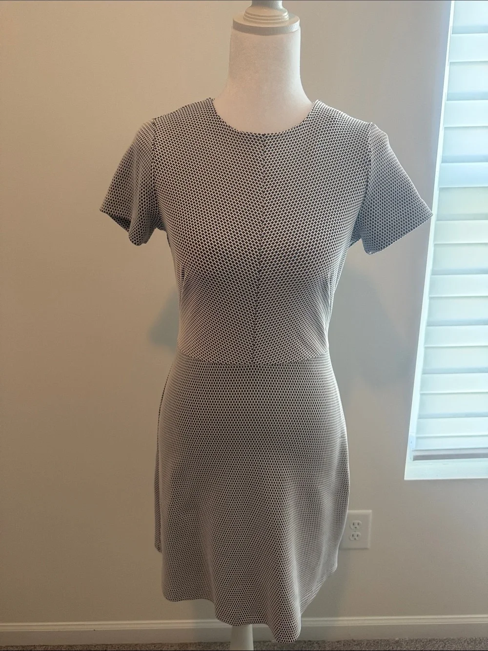 Michael Kors Black and White Knit Fit-and-Flare Dress
